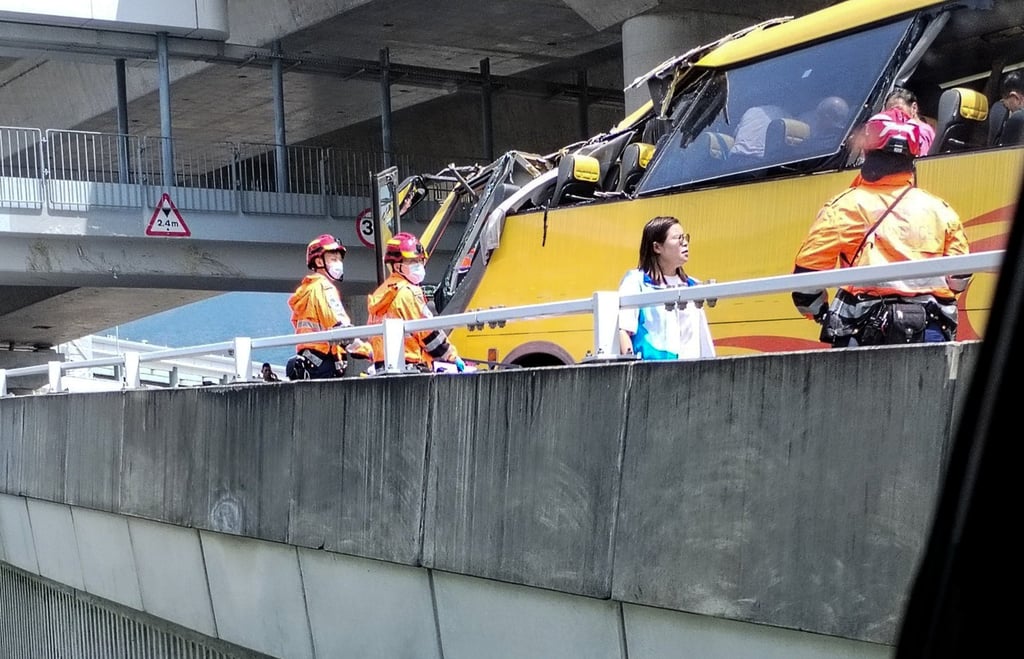 The front part of the coach’s roof was damaged after colliding with the footbridge. Photo: Handout
