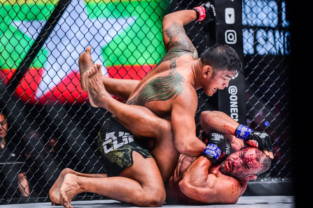 Aung La N Sang finishes off Brazil’s Gilberto Galvao at ONE Fight Night 6 in 2023. Photo: Handout