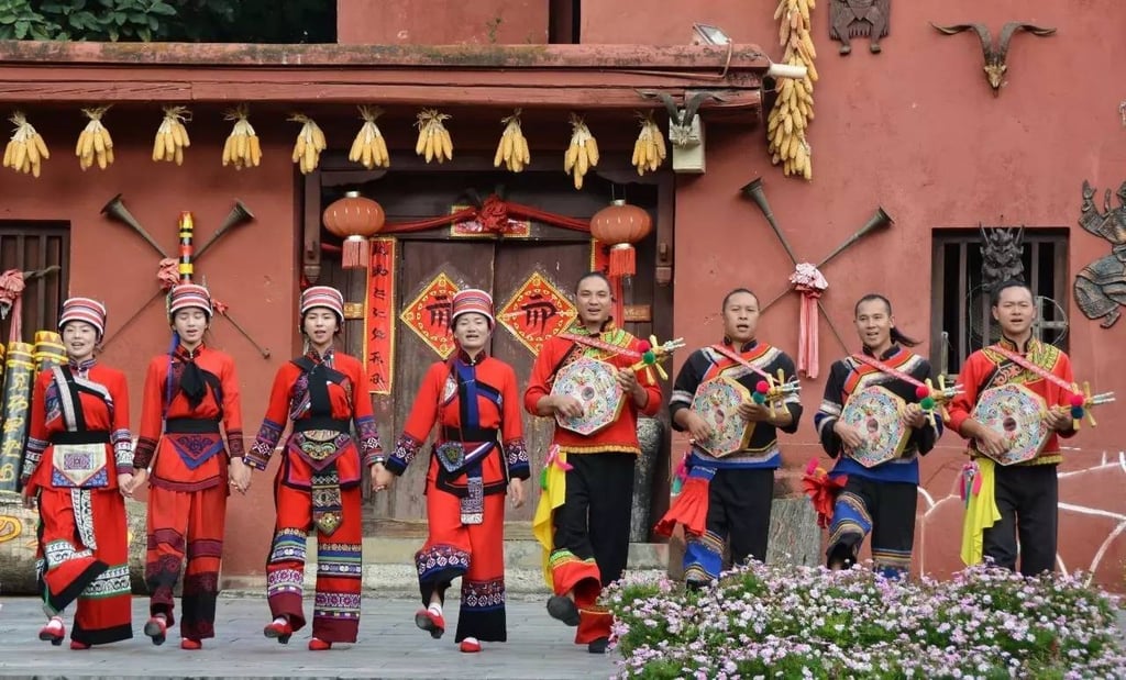 A quartet of ethnic Derung women performs alongside their male counterparts. Photo: Handout A quartet of ethnic Derung women performs alongside their male counterparts. Photo: Handout