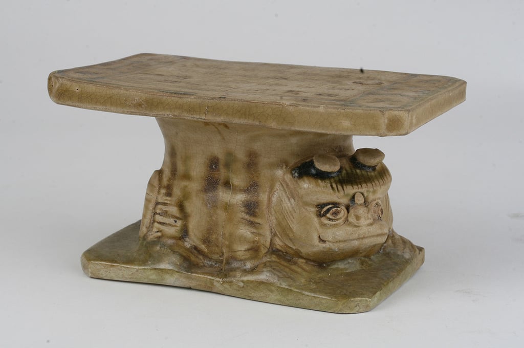 An uncomfortable glazed lion-shaped porcelain pillow from the Tang dynasty. Photo: Handout