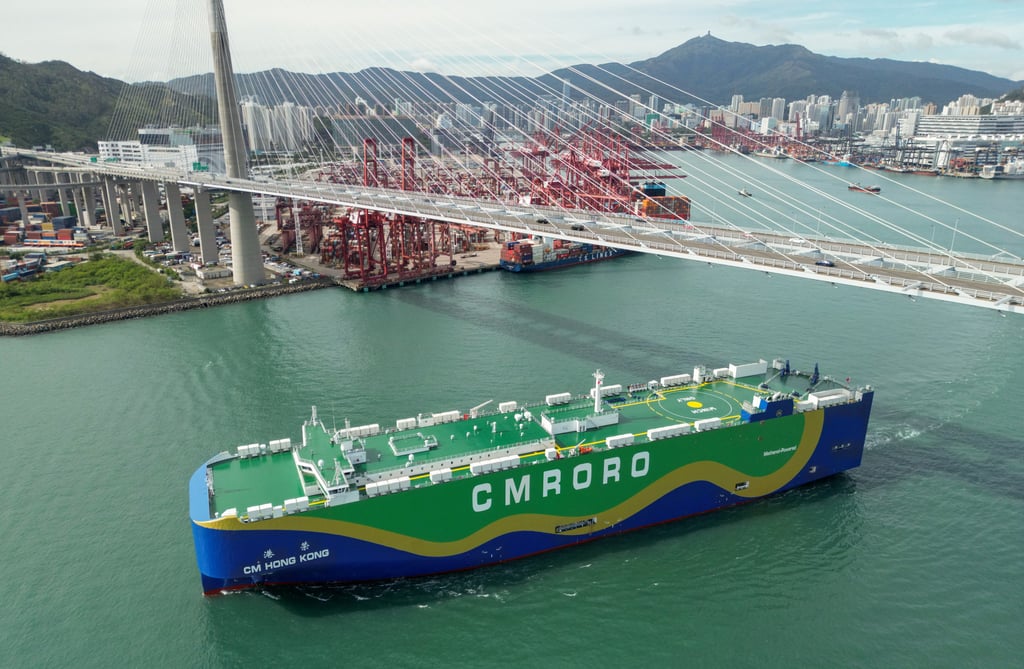 CM Hong Kong, the world’s first methanol-powered car carrier vessel, embarks on its maiden voyage from the city. Photo: Dickson Lee