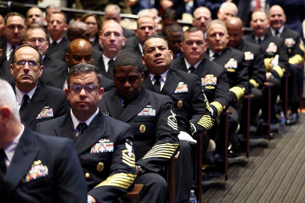 Members of the military wait for US President Donald Trump to arrive. Photo: Reuters Members of the military wait for US President Donald Trump to arrive. Photo: Reuters