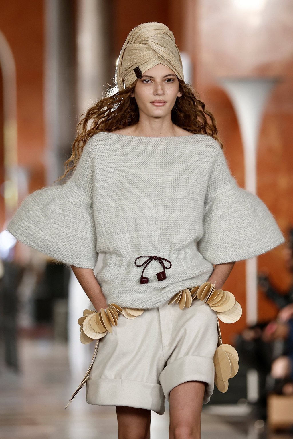 Knitwear paired with a turban at Louis Vuitton’s spring/summer 2026 show. Photo: Reuters