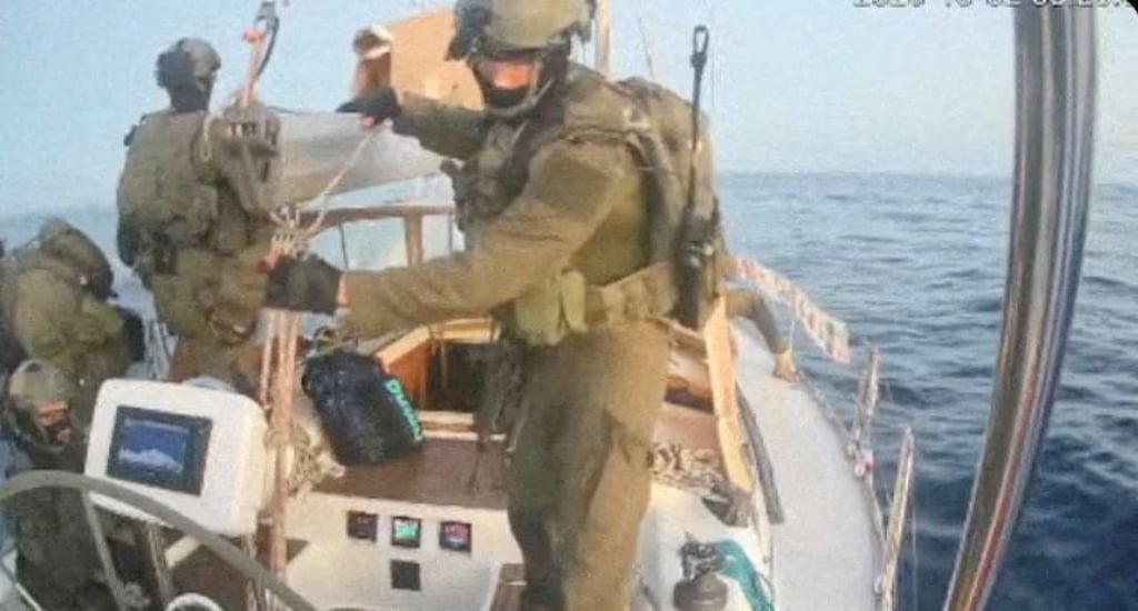 Israeli navy forces aboard the Gaza-bound vessel Oxygono. Photo: Global Sumud Flotilla via Reuters Israeli navy forces aboard the Gaza-bound vessel Oxygono. Photo: Global Sumud Flotilla via Reuters