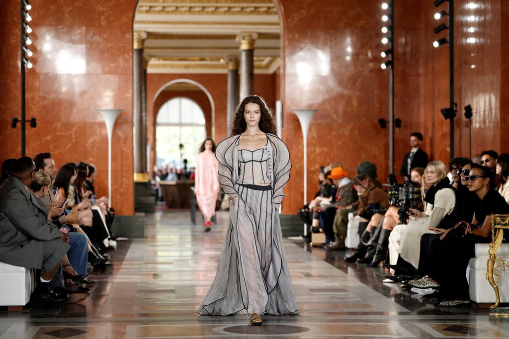 Lingerie-inspired outfits reflected the “stay at home” theme of the collection. Photo: Reuters