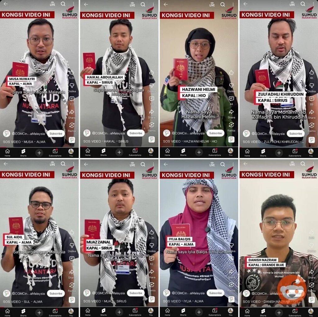 Screengrabs from some of the videos by detained Malaysians from the Global Sumud Flotilla. Photo: Reddit/Malaysia Community Screengrabs from some of the videos by detained Malaysians from the Global Sumud Flotilla. Photo: Reddit/Malaysia Community