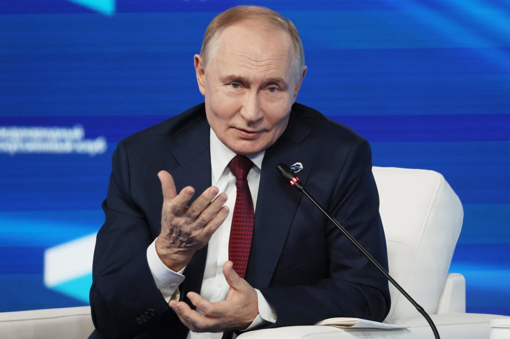 Russian President Vladimir Putin speaks at a meeting of the Valdai Discussion Club in Sochi, Russia, on Thursday. Photo: Kremlin/Sputnik via EPA