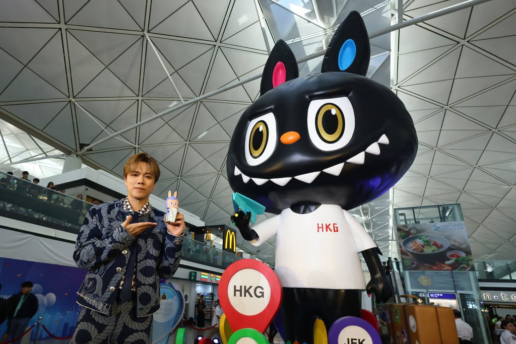 Singer Hins Cheung with an HKIA limited-edition Labubu figurine. Photo: Dickson Lee Singer Hins Cheung with an HKIA limited-edition Labubu figurine. Photo: Dickson Lee