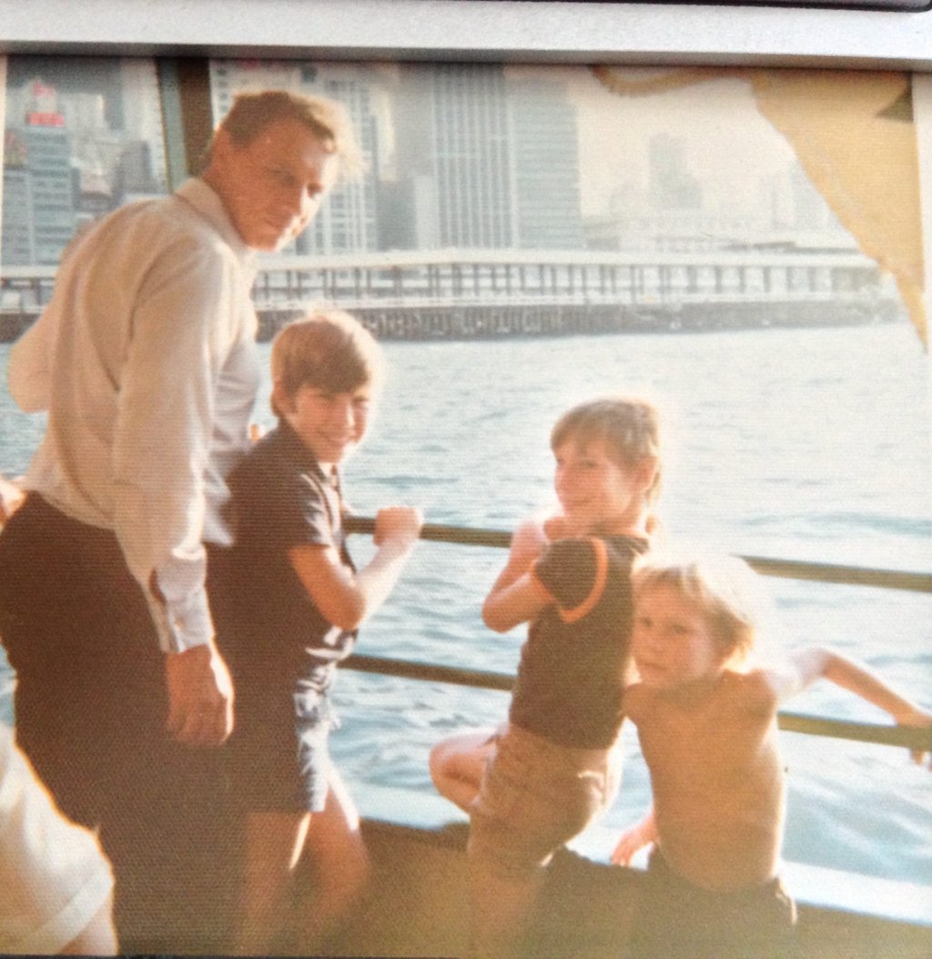 Angus (second from right) with his father Alan Donald and brothers John and Alexander, on the cross-harbour ferry from Kowloon, in the mid-70s. Photo: courtesy Angus Donald Angus (second from right) with his father Alan Donald and brothers John and Alexander, on the cross-harbour ferry from Kowloon, in the mid-70s. Photo: courtesy Angus Donald