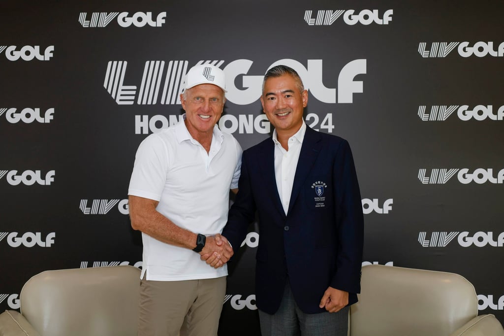 Then LIV Golf CEO Norman (left) with Hong Kong Golf Club captain Andy Kwok in 2023. Photo: LIV Golf Then LIV Golf CEO Norman (left) with Hong Kong Golf Club captain Andy Kwok in 2023. Photo: LIV Golf