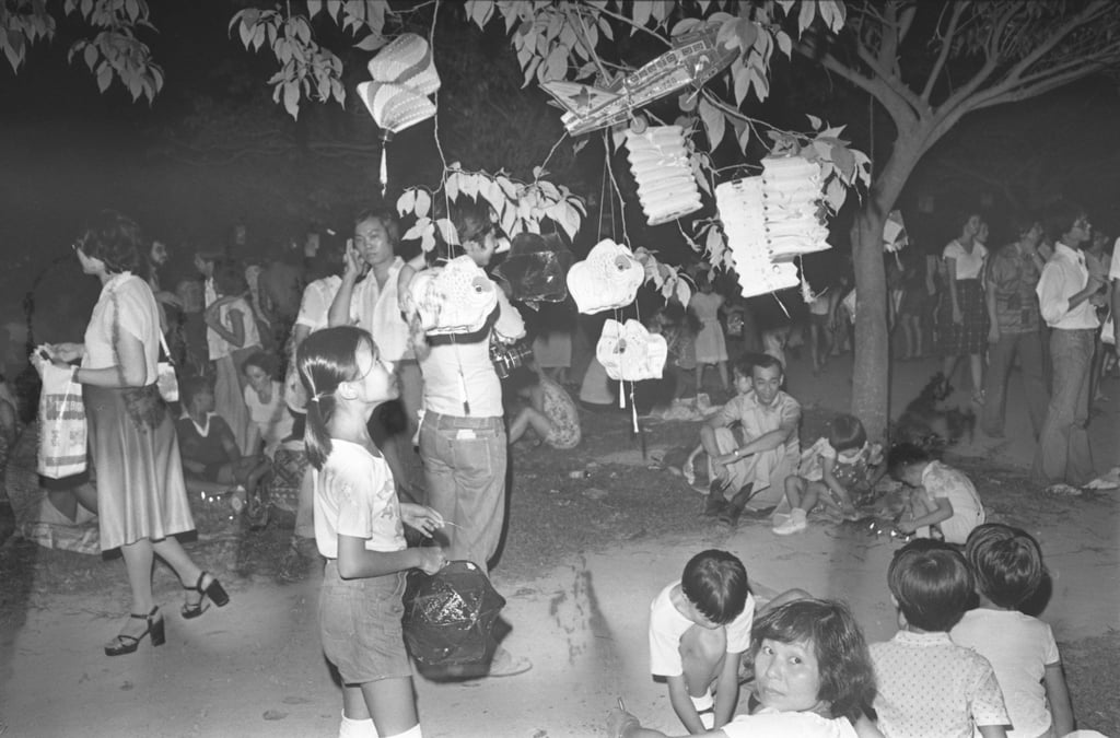 Lanterns hang from a tree in Victoria Park, Causeway Bay, during the 1978 Mid-Autumn Festival. Photo: SCMP Archives Lanterns hang from a tree in Victoria Park, Causeway Bay, during the 1978 Mid-Autumn Festival. Photo: SCMP Archives