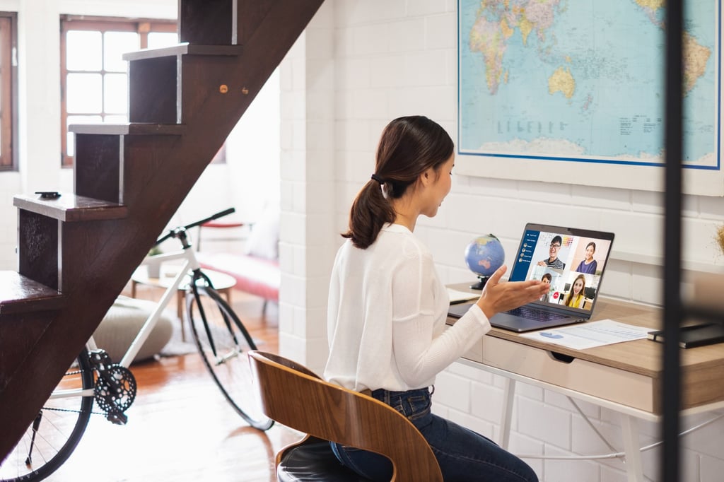 Always turn your camera on when communicating via an online team collaboration platform so you are visible during discussions or meetings, Hughes says. Photo: Shutterstock