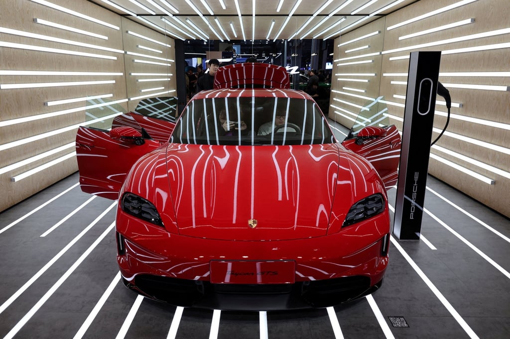 The Porsche Taycan GTS EV is displayed at the Auto Shanghai show on April 23, 2025. Photo: Reuters