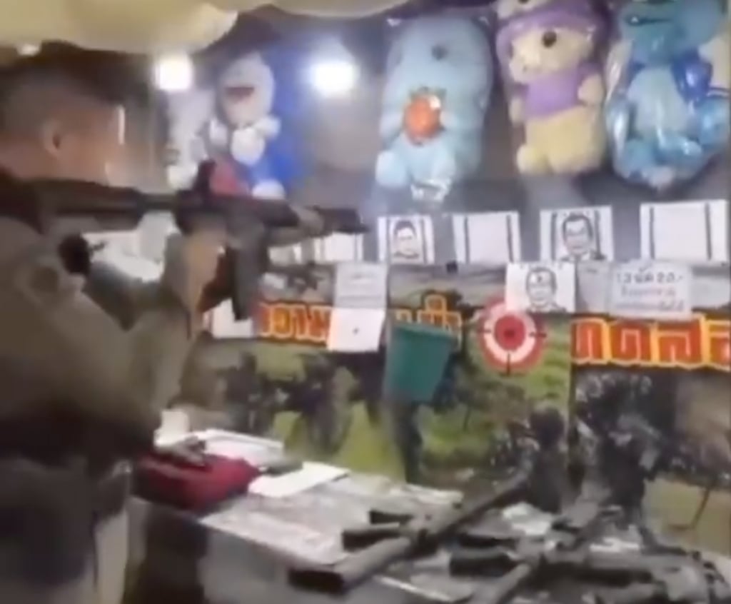 A screenshot from social media shows shooting at Hun Sen’s image during a carnival in Thailand. Photo: Handout