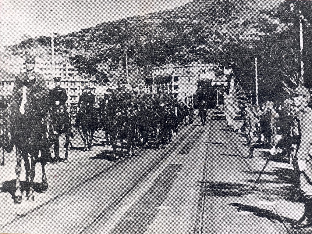 Japanese troops take part in a ceremonial parade on horseback as part of their occupation ceremony in Hong Kong in 1941. Photo: SCMP