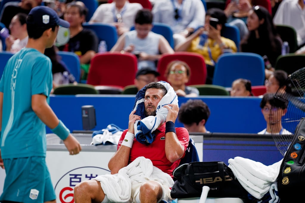 Novak Djokovic vomited during his match against Yannick Hanfmann but pulled through. Photo: EPA Novak Djokovic vomited during his match against Yannick Hanfmann but pulled through. Photo: EPA