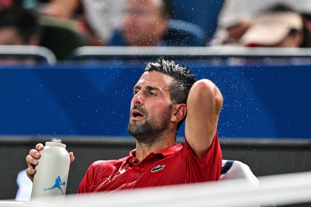 Novak Djokovic tries to cool down during the Shanghai Masters this week. Photo: AFP
