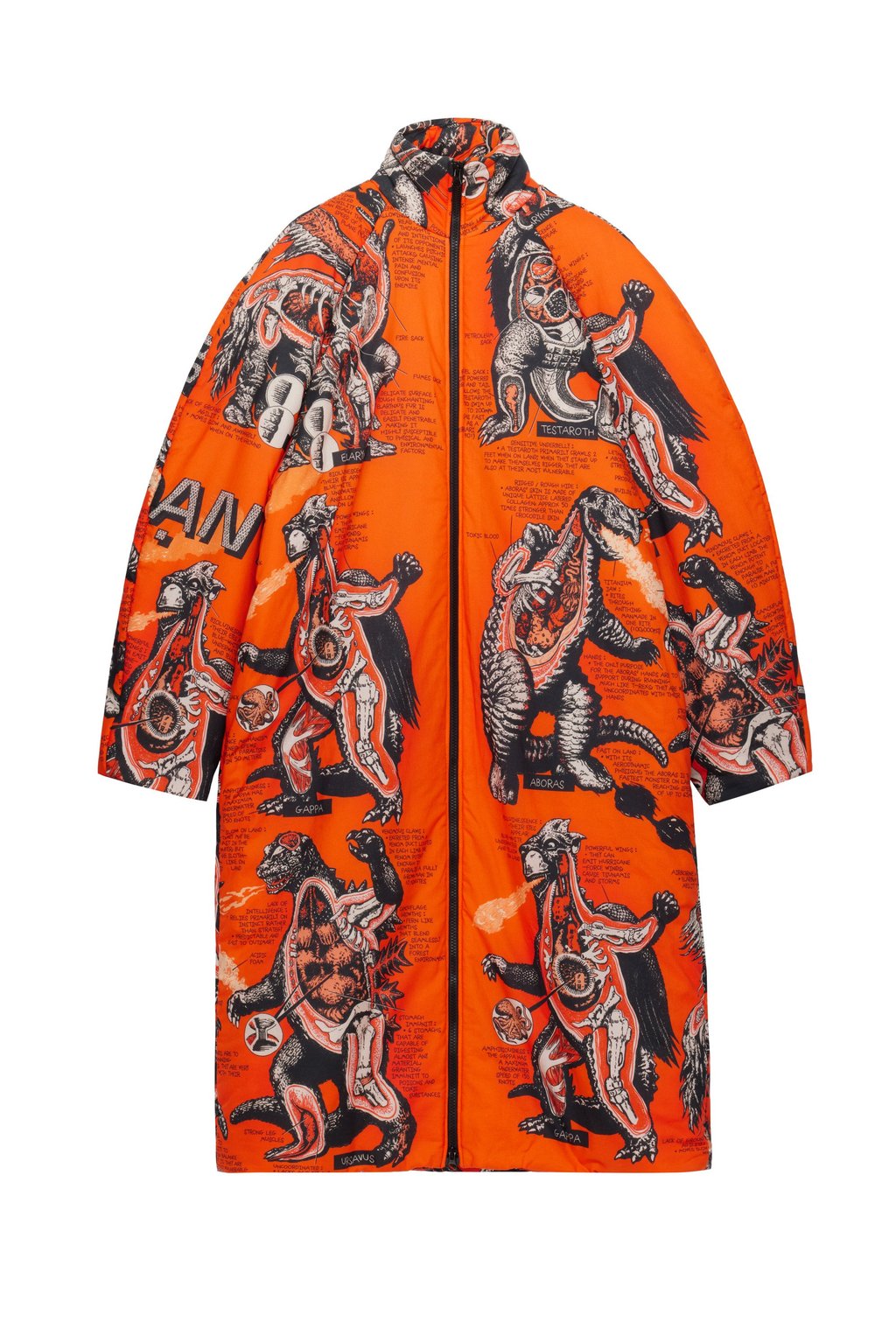 Lu’u Dan floor-length coat with Monsters graphic. Photo: Handout Lu’u Dan floor-length coat with Monsters graphic. Photo: Handout