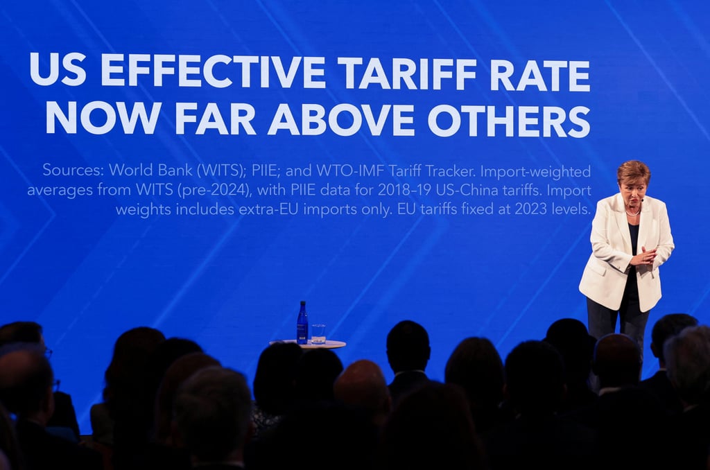 IMF Managing Director Kristalina Georgieva delivers remarks at the Milken Institute in Washington on Wednesday. Photo: Reuters