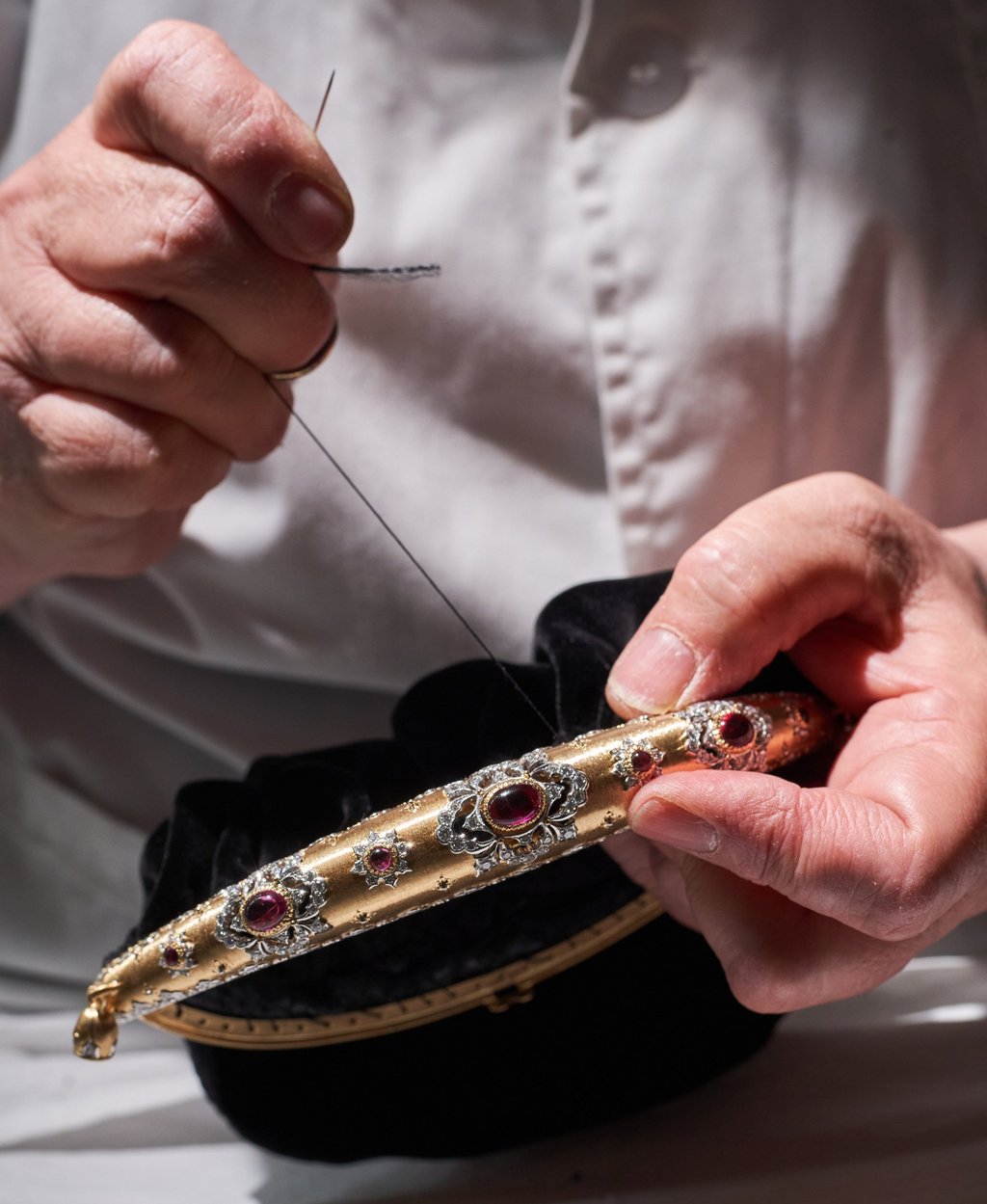 Buccellati had to seek specialist craftspeople capable of making the bags’ jewel-encrusted clasps. Photo: Handout Buccellati had to seek specialist craftspeople capable of making the bags’ jewel-encrusted clasps. Photo: Handout