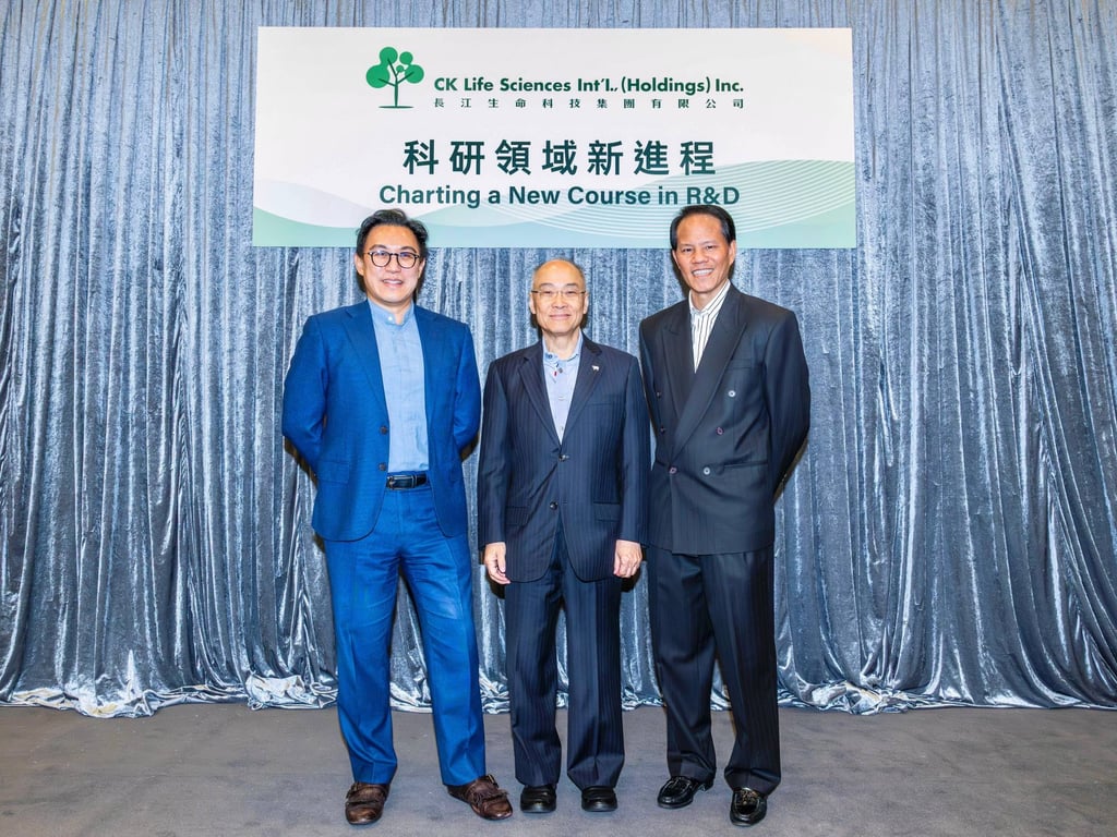 (From left) CK Life Sciences’ vice-president and chief scientific officer Melvin Toh, deputy chairman Alan Yu and CEO Lance Lee Yuen. Photo: Handout (From left) CK Life Sciences’ vice-president and chief scientific officer Melvin Toh, deputy chairman Alan Yu and CEO Lance Lee Yuen. Photo: Handout