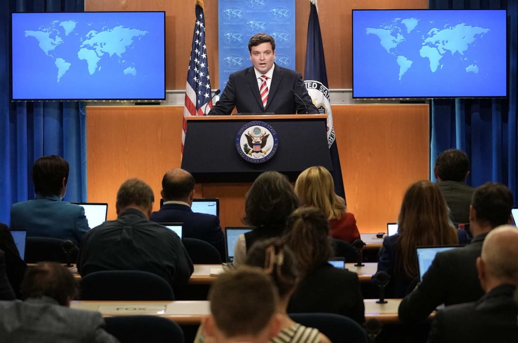 US State Department spokesman Tommy Pigott speaks during a press briefing in Washington in July. Photo: AFP