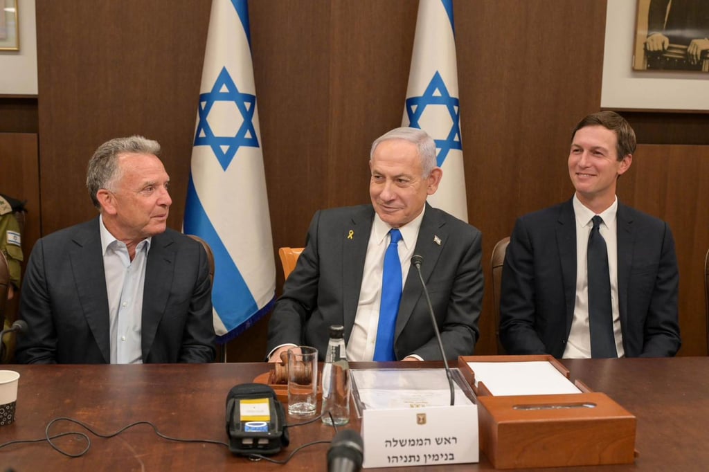 US special envoy to the Middle East Steve Witkoff, Israeli Prime Minister Benjamin Netanyahu and US President Donald Trump’s son-in-law Jared Kushner attend a government meeting in Jerusalem on Thursday. Photo: GPO via Xinhua US special envoy to the Middle East Steve Witkoff, Israeli Prime Minister Benjamin Netanyahu and US President Donald Trump’s son-in-law Jared Kushner attend a government meeting in Jerusalem on Thursday. Photo: GPO via Xinhua