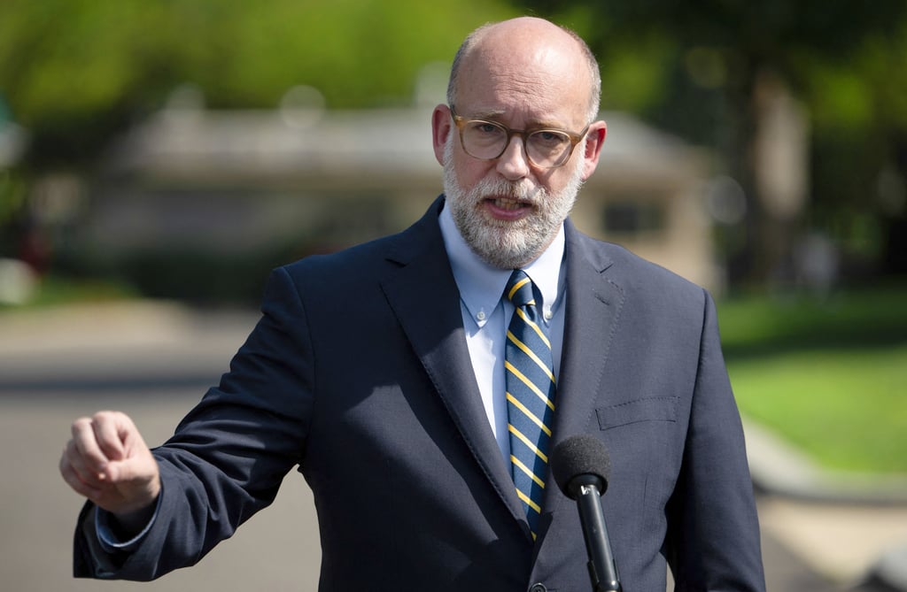 Russ Vought, director of the US Office of Management and Budget, speaks to reporters at the White House in July. Photo: TNS