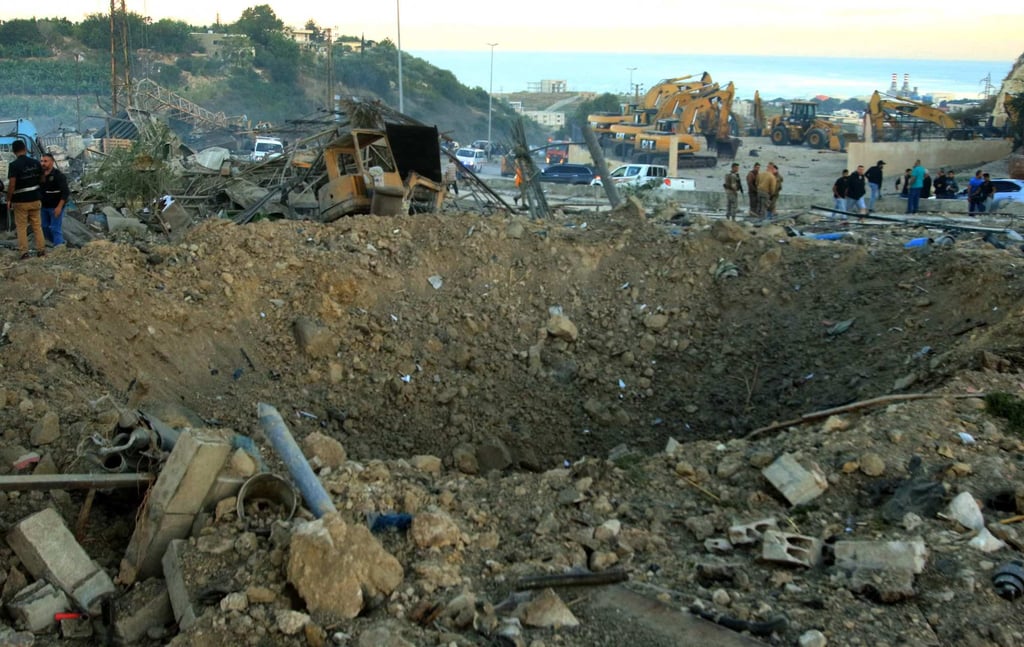 Lebanese authorities inspect the damage following an overnight Israeli strike in Msayleh on Saturday. Photo: AFP Lebanese authorities inspect the damage following an overnight Israeli strike in Msayleh on Saturday. Photo: AFP