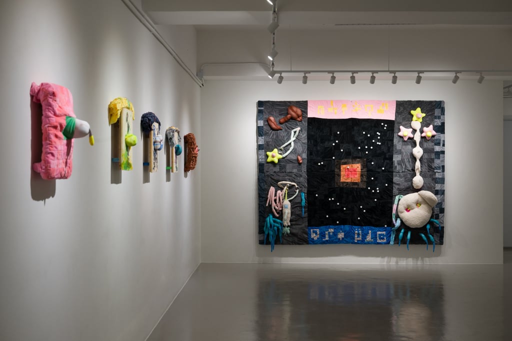 Installation view of Chan’s corporeal textile relief sculptures in her solo show On the Edge of Passage, at SC Gallery in Hong Kong. Photo: Felix Wong Installation view of Chan’s corporeal textile relief sculptures in her solo show On the Edge of Passage, at SC Gallery in Hong Kong. Photo: Felix Wong