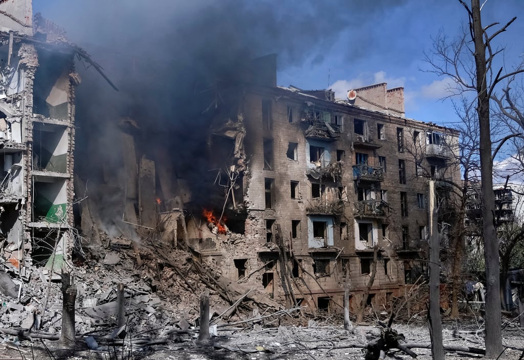 Residential buildings are damaged by Russian military strike in Donetsk region, Ukraine on Sunday. Photo: Reuters