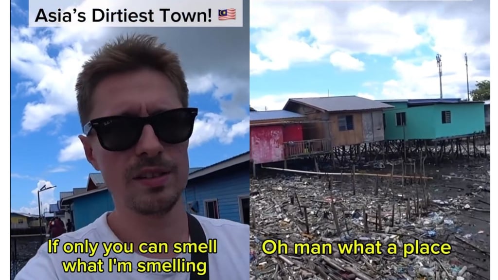 Screenshot from a viral video by travel influencer Ben Frier describing the Malaysian town of Semporna. Photo: Instagram/backpacker.ben Screenshot from a viral video by travel influencer Ben Frier describing the Malaysian town of Semporna. Photo: Instagram/backpacker.ben