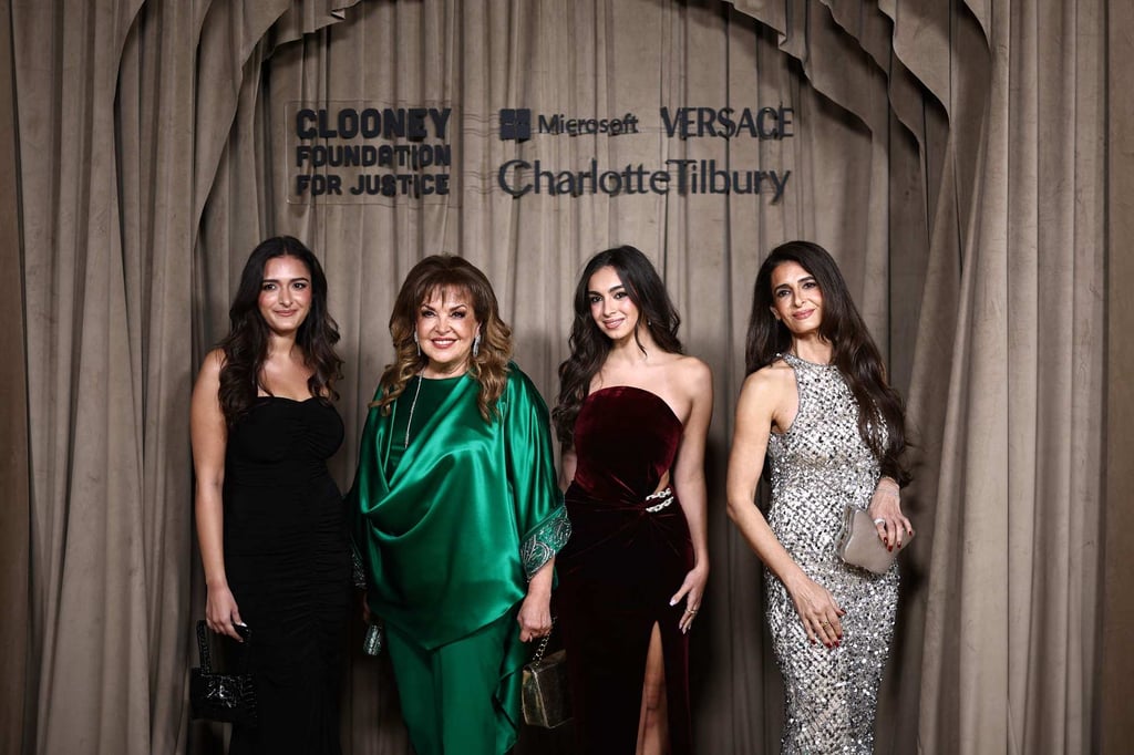 Tala Alamuddin (right) at The Albies hosted by the Clooney Foundation this month. Photo: AFP