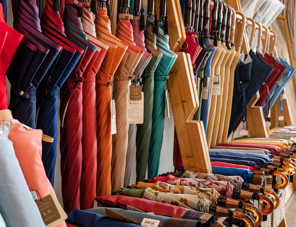 Sunshades on display at Komiya Shoten, one of Tokyo’s last handmade umbrella shops. Photo: AFP