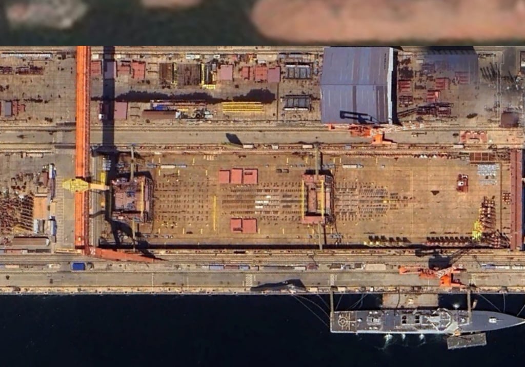 Satellite images of the shipyard are being closely watched for signs of progress. Photo: Handout Satellite images of the shipyard are being closely watched for signs of progress. Photo: Handout