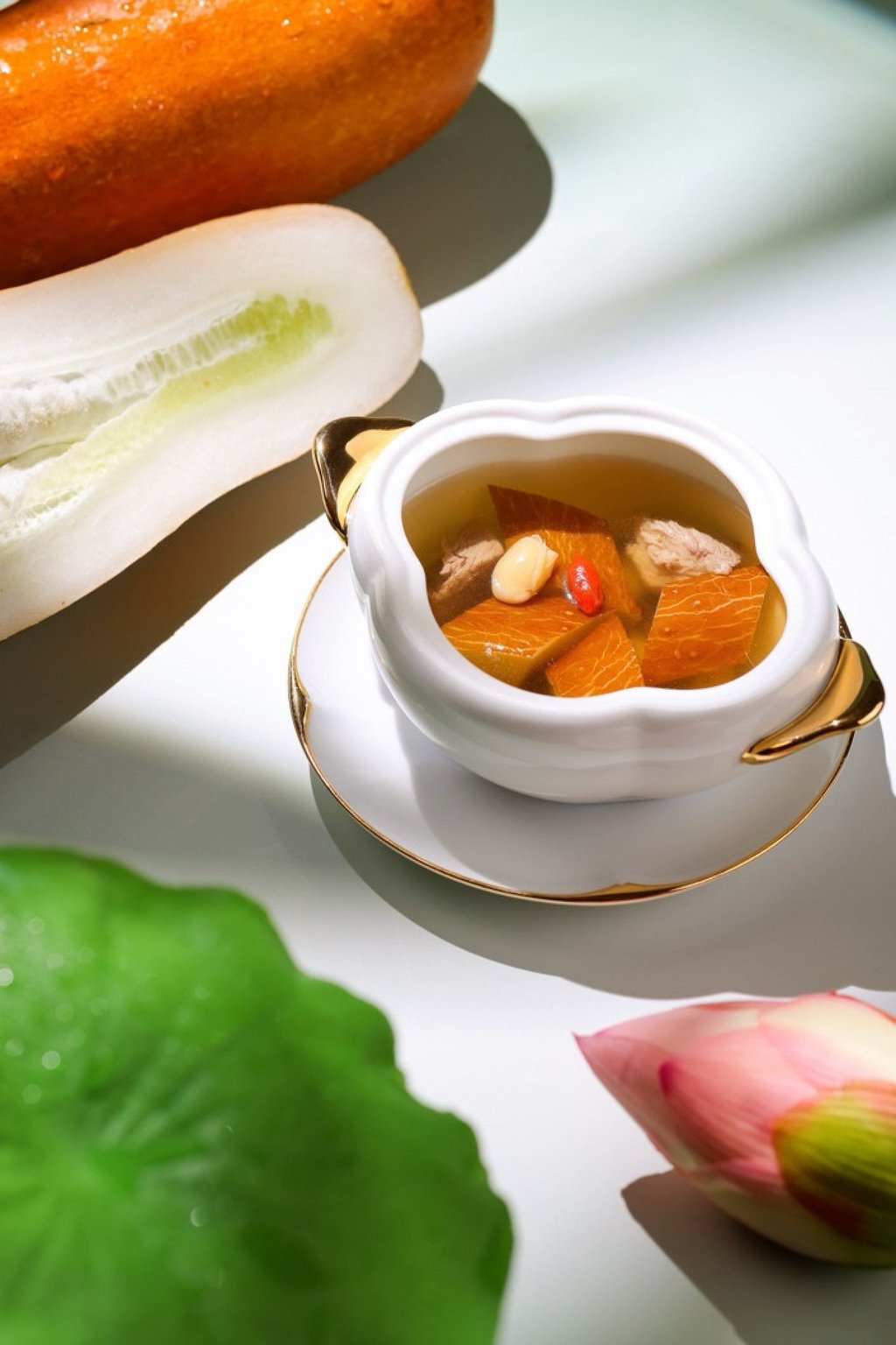Double-boiled pork shank with old cucumber and adzuki beans – ingredients for Corn Forms and Summer Solstice. Photo: Chef Tam’s Seasons Double-boiled pork shank with old cucumber and adzuki beans – ingredients for Corn Forms and Summer Solstice. Photo: Chef Tam’s Seasons
