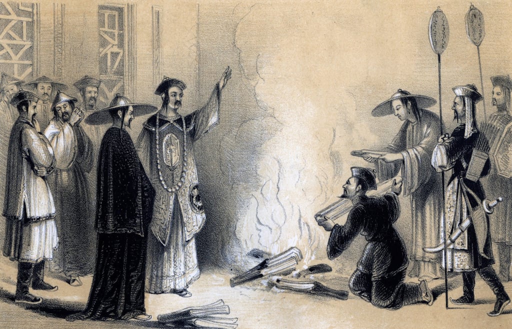 An illustration shows the burning of Confucian letters opposing the Legalism of the Qin dynasty under the rule of Qin Shi Huang. The emperor also ordered the execution of hundreds of Confucian scholars by burying them alive. Photo: Bridgeman via Getty Images