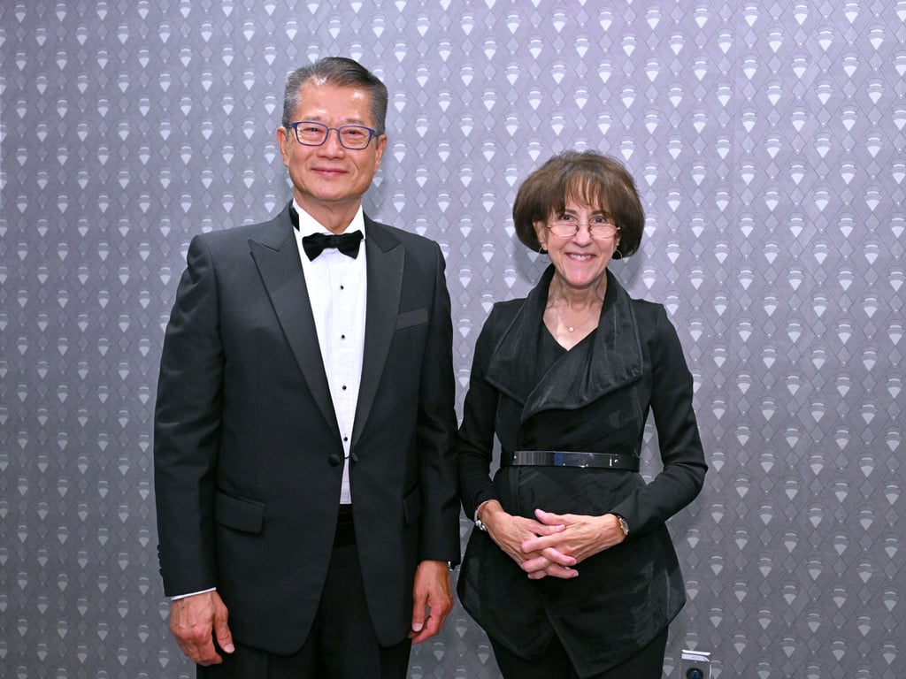 Finance chief Paul Chan meets NCUSCR chairwoman Charlene Barshefsky during his US visit. Photo: Handout Finance chief Paul Chan meets NCUSCR chairwoman Charlene Barshefsky during his US visit. Photo: Handout