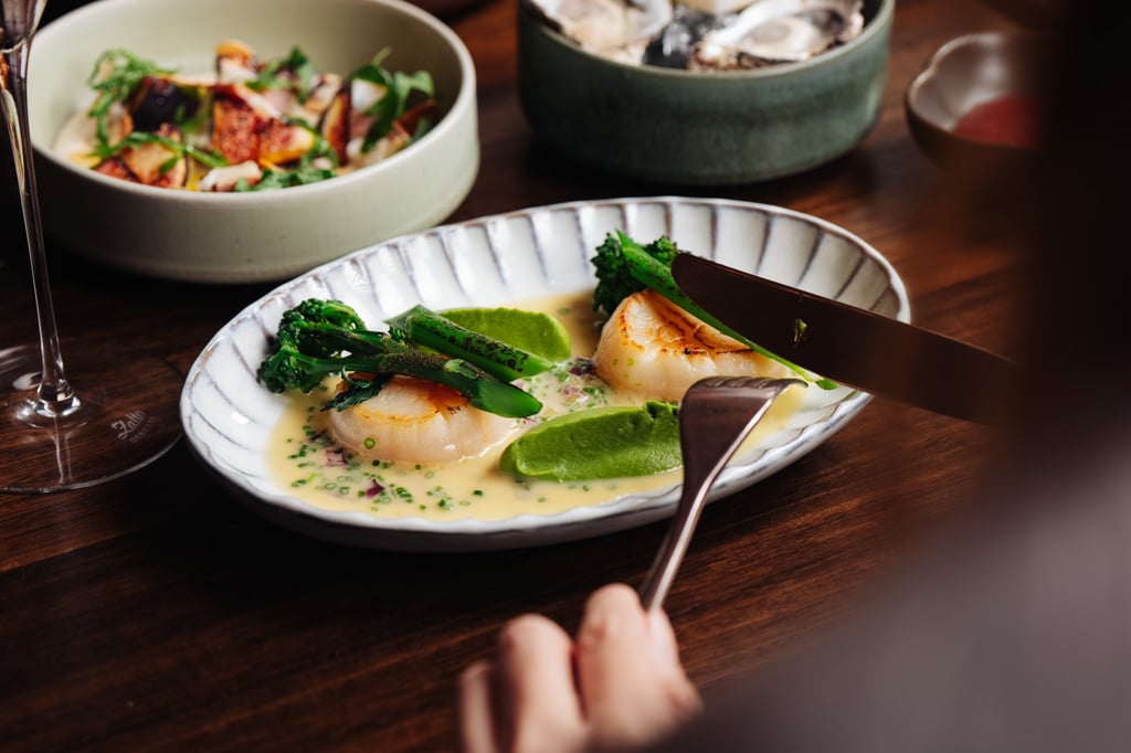 Seared Hokkaido scallops are one of the starter choices at Somm’s brunch. Photo: Somm