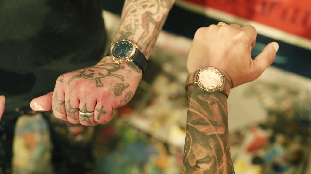 Wei Koh’s wrist check with watch collector Wes Lang (left). Photo: Handout