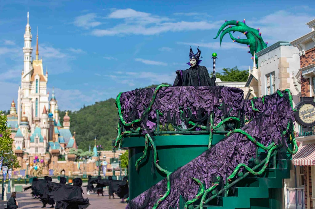 Maleficent (above) and other Disney villains will each command their own dance zone at Hong Kong Disneyland as part of this year’s Halloween celebration when guests may be summoned to steal the spotlight at signature villain tables during an all-new anthem titled “Party Like a Villain”. Maleficent (above) and other Disney villains will each command their own dance zone at Hong Kong Disneyland as part of this year’s Halloween celebration when guests may be summoned to steal the spotlight at signature villain tables during an all-new anthem titled “Party Like a Villain”.