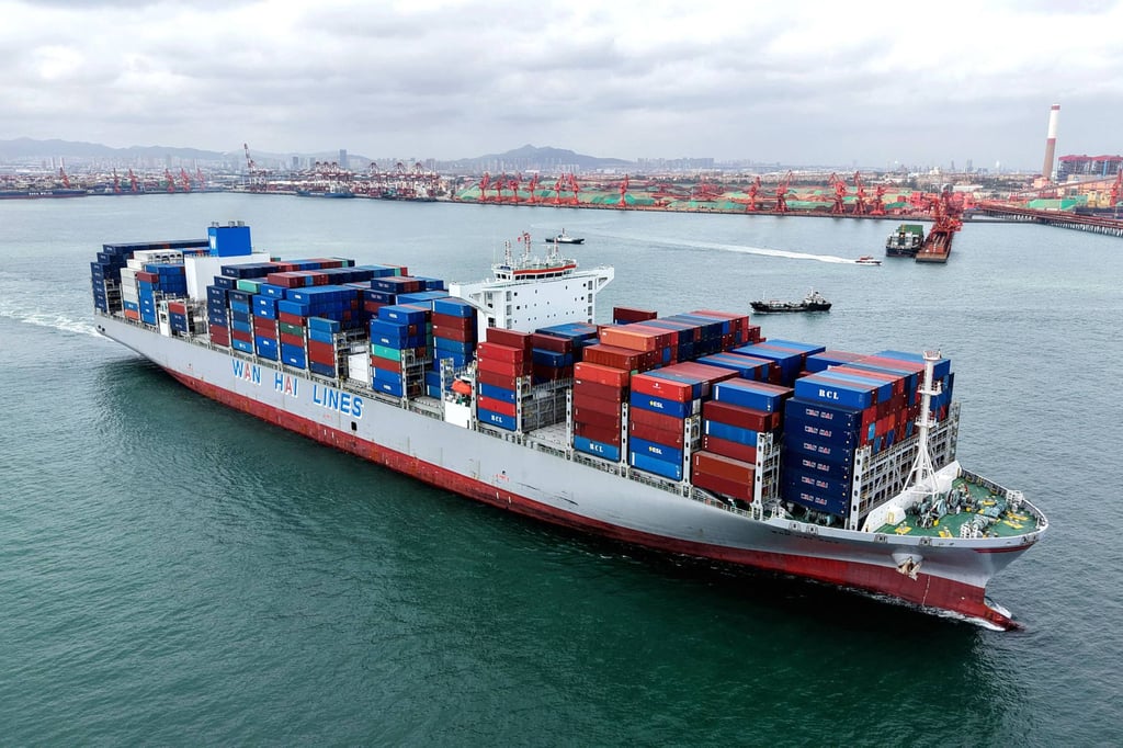 A container ship sails at a port in China’s eastern Shandong province. New US and Chinese port fees have rocked the shipping industry in recent days. Photo: AFP A container ship sails at a port in China’s eastern Shandong province. New US and Chinese port fees have rocked the shipping industry in recent days. Photo: AFP