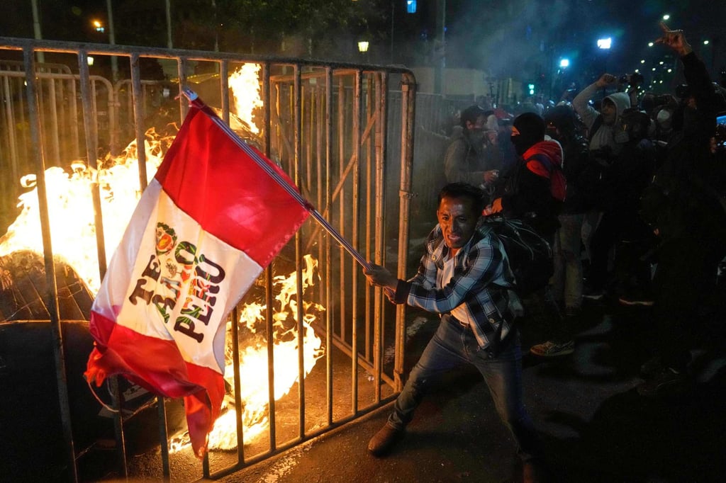 A protest against the newly installed President Jose Jeri in Lima. Photo: AP A protest against the newly installed President Jose Jeri in Lima. Photo: AP