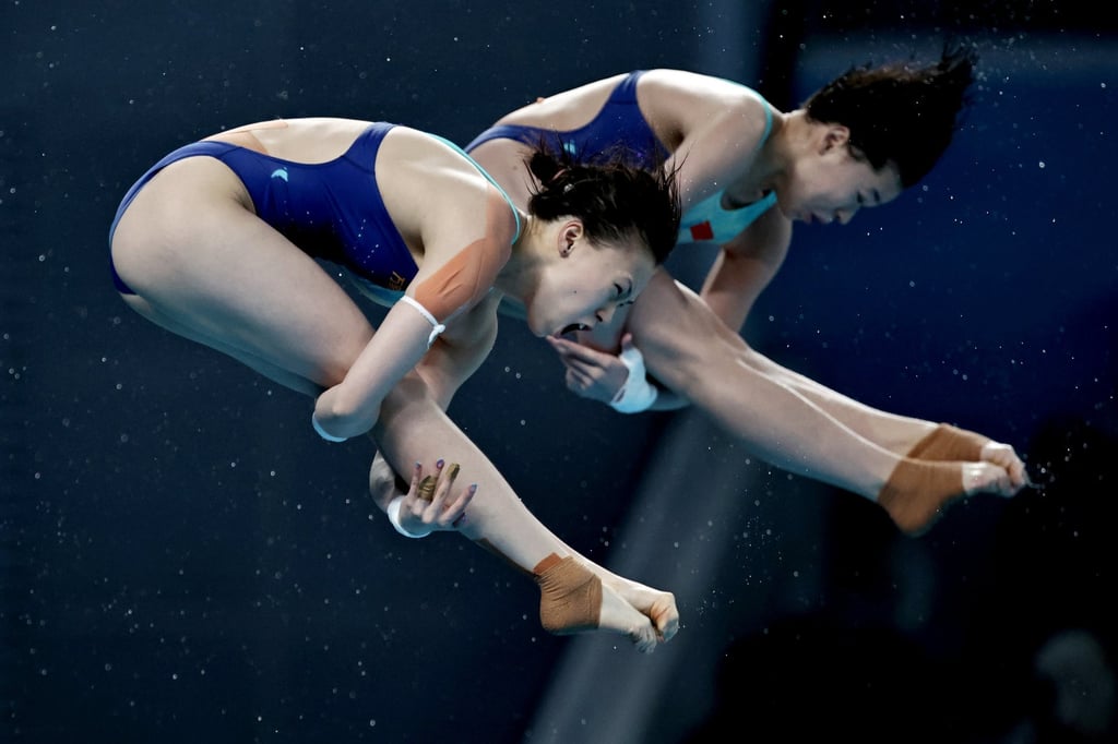 Chen Yuxi and Quan Hongchan compete at the World Aquatics Diving World Cup Super Final. Photo: EPA/EFE