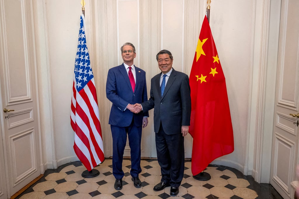US Treasury Secretary Scott Bessent (left) shakes hands with Chinese Vice-Premier He Lifeng during a bilateral meeting between the US and China in Geneva in May. Photo: Reuters US Treasury Secretary Scott Bessent (left) shakes hands with Chinese Vice-Premier He Lifeng during a bilateral meeting between the US and China in Geneva in May. Photo: Reuters