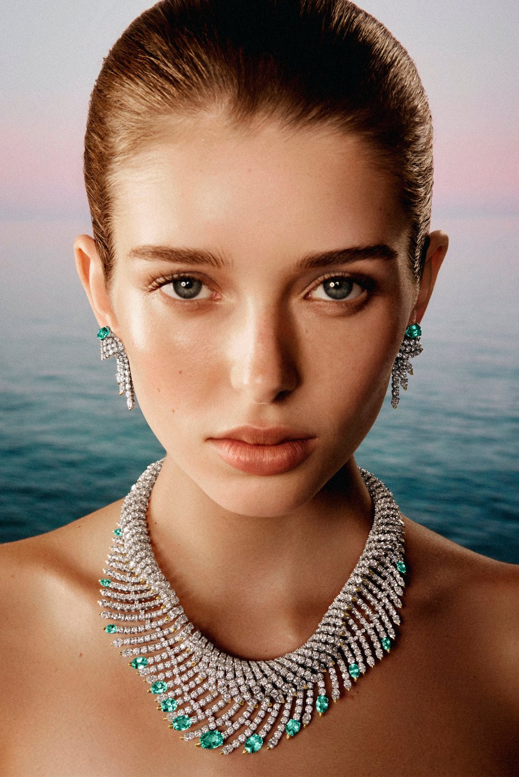 The Wave necklace from Tiffany & Co.’s Sea of Wonder collection features blue and green cuprian elbaite tourmalines totalling more than 17 carats, framed by over 145 carats of diamonds. Photo: Handout