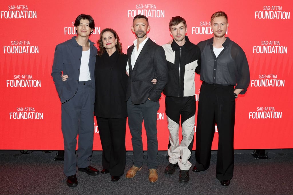Liam Oh, Jennifer Cecil, Andy Parker, Miles Heizer and Max Parker at a Boots screening. Photo: AFP Liam Oh, Jennifer Cecil, Andy Parker, Miles Heizer and Max Parker at a Boots screening. Photo: AFP