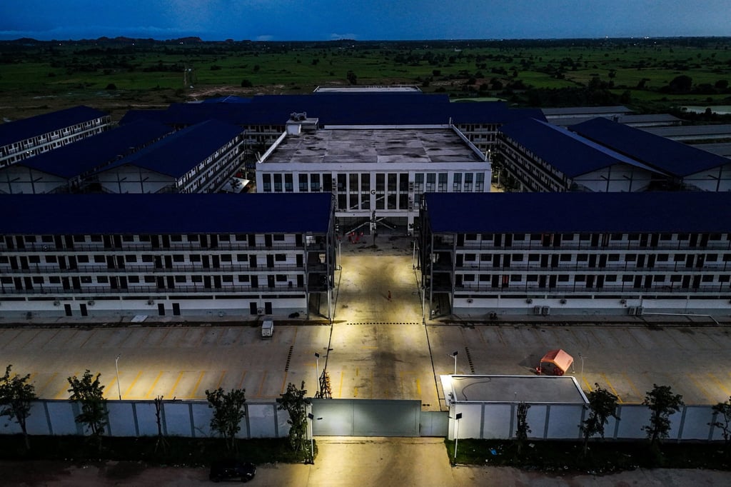 A suspected scam compound in Cambodia’s Takeo province pictured from the air on October 16. Photo: Reuters A suspected scam compound in Cambodia’s Takeo province pictured from the air on October 16. Photo: Reuters