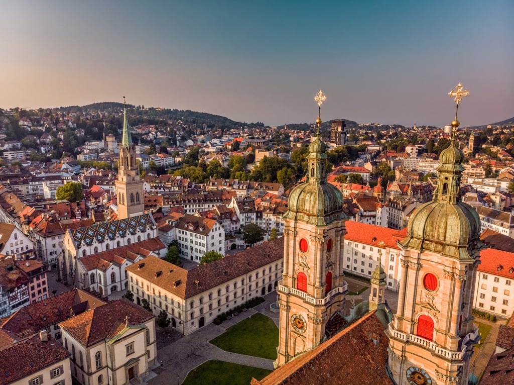 A bird’s-eye view of St Gallen, the capital of the canton of St Gallen in eastern Switzerland. Photo: Shutterstock