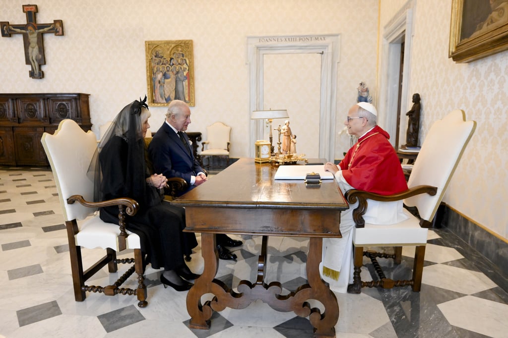Britain’s King Charles and Queen Camilla with Pope Leo in the Vatican City on Thursday. The British royals are on a state visit to the Vatican marking closer ties between the Catholic Church and Anglican Communion. Photo: Vatican Media via PA Media/dpa Britain’s King Charles and Queen Camilla with Pope Leo in the Vatican City on Thursday. The British royals are on a state visit to the Vatican marking closer ties between the Catholic Church and Anglican Communion. Photo: Vatican Media via PA Media/dpa